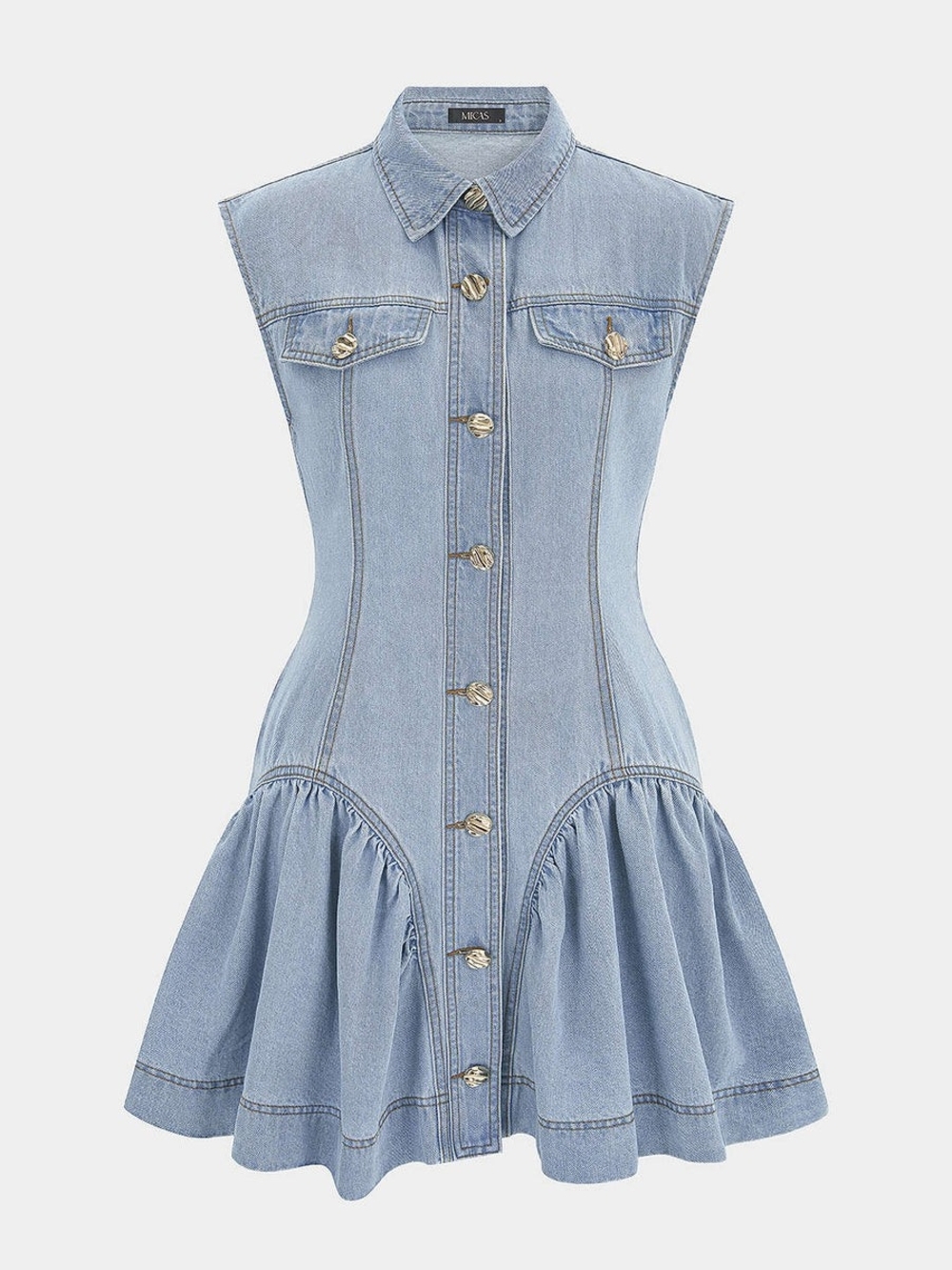 Micas Sleeveless Light Denim Button-Front Mini Dress